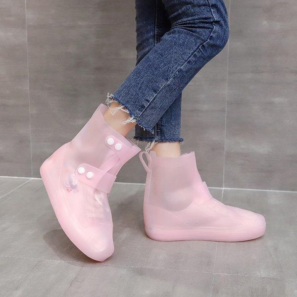 

couples rain boots waterproof rubber non-slip water shoe cover rainy day women overshoes protector, Black