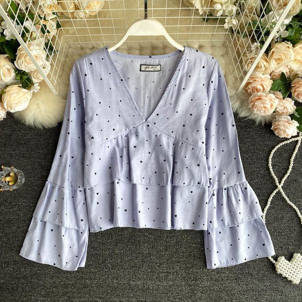 

women's blouses & shirts autumn korean ins shirt long flare sleeve loose v-neck lady fashion elegant blouse clothings n913 mp, White