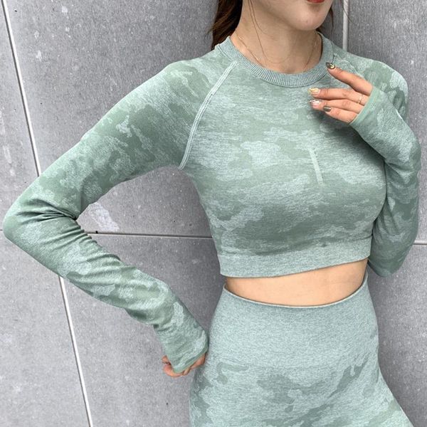 

yoga outfits fashion women camouflage long sleeve crop high waist leggings pants sports running workout fitness gym casual set#p41, White;red