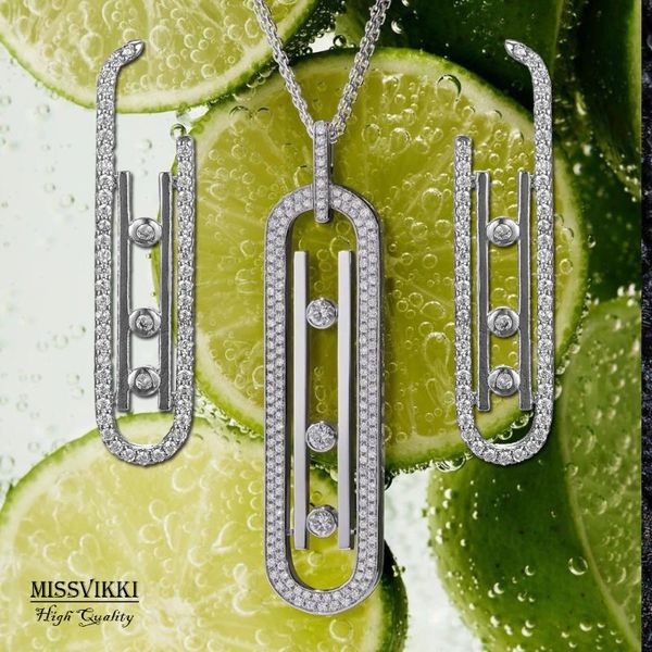 

Earrings & Necklace Missvikki Luxury 2PCS Chain Oval Pendant Jewelry Set Women Wedding Naija Ladies Girl Daily, Silver