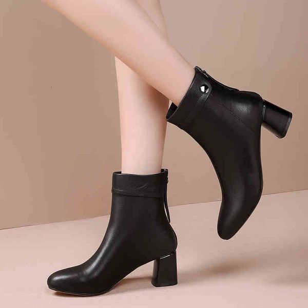 

boots concise back zipper women ankle genuine leather high heels woman est prom party shoes size 41 42 43 26m8, Black