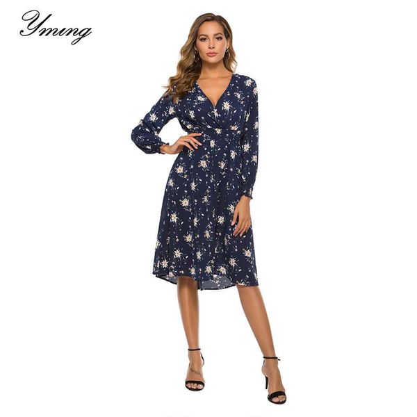 

women's summer dress fashion chiffon long sleeve dresses for ladies v-neck print casual, Black;gray