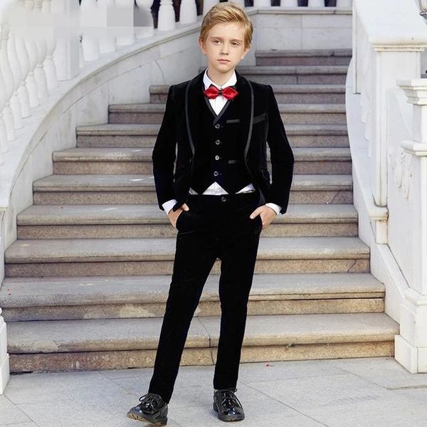 

men's suits & blazers formal velvet boy wedding party dress kids blazer vest pants 3 piece child tuxedo prom performance costume homme, White;black