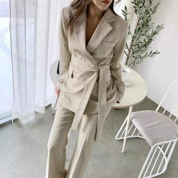

women clothes autumn suit ladies korean small two-piece set temperament professional wear women's suits & blazers, White;black