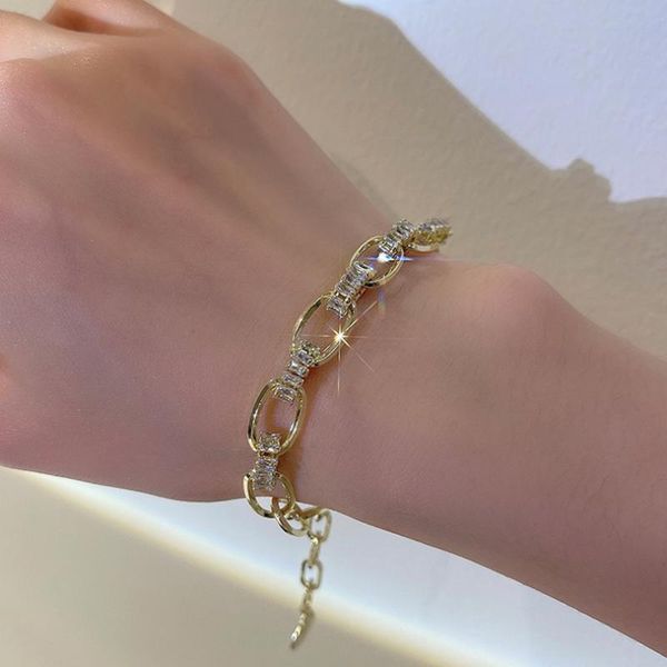 

link, chain xiaoboacc 2021 summer trendy bracelet korean fashion light luxury rhinestone chains punk retro wrist wholesale, Black