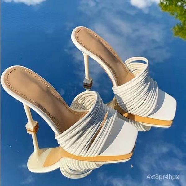 

dress shoes women's square-heeled sandals high-heeled multi-knot roman summer style square-toed 36-42 plus size fashion, Black