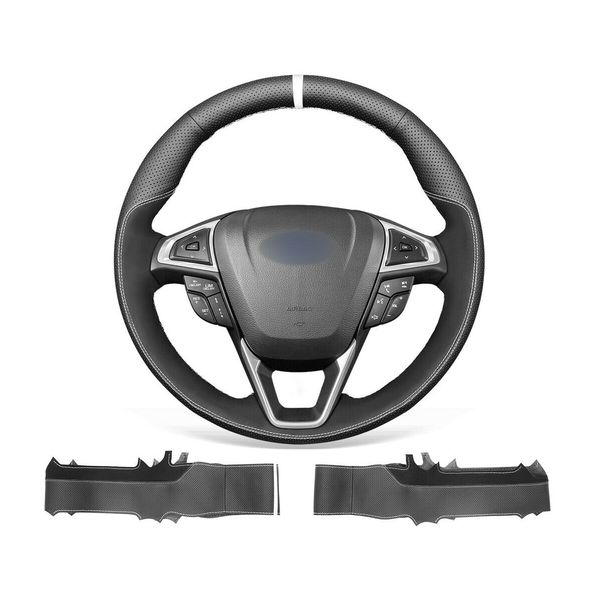 

diy custom black genuine leather steering wheel cover for ford fusion 2013-2020 / edge 2015-2020