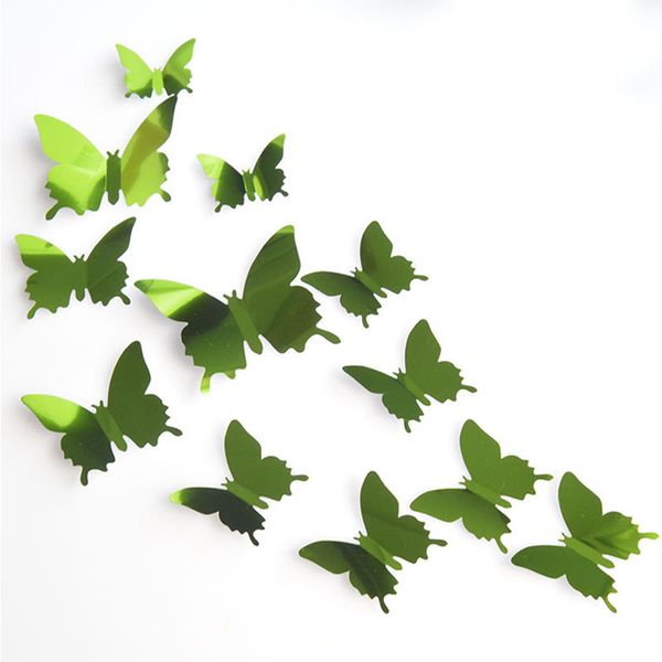 

mirror surface large decal party wedding decor fashion personality wall art decorations 12pcs/set butterfly wall stickers