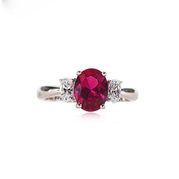 

classic 100% 925 sterling silver created ruby blue wedding rings for women high carbon diamond elegant party fine jewelry gift cluster, Golden;silver