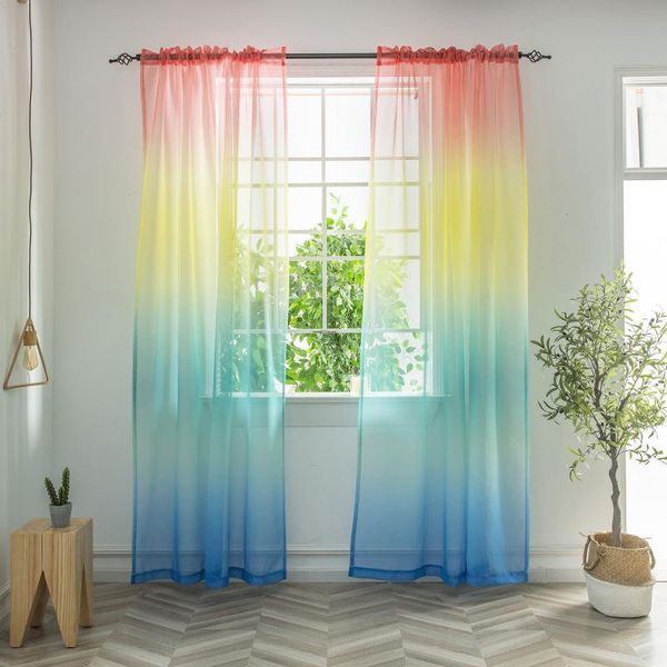 

curtain & drapes gradient multi color tulle curtains for living room bedroom organza voile window treatment panel home decor 2pc
