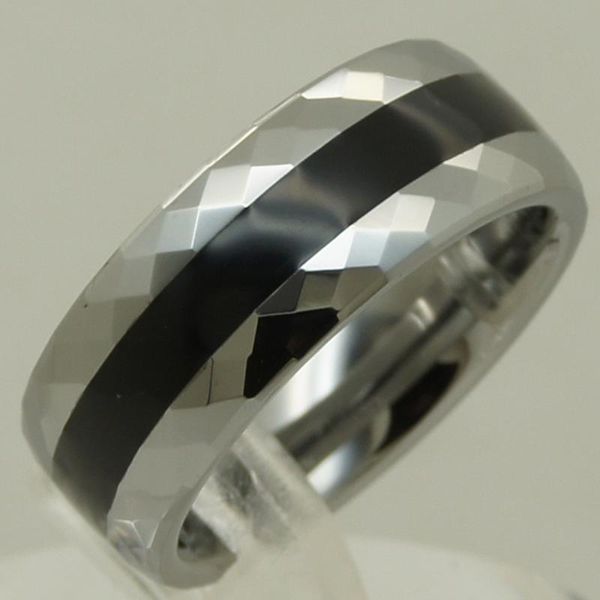 

wedding rings classic black scratch proof ceramic inlayed multi facet hi tech tungsten ring, Slivery;golden