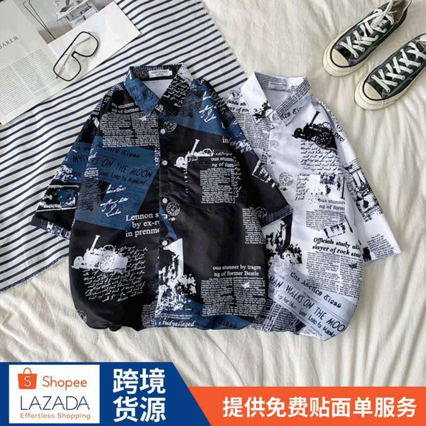 

men's casual shirts shirt casual short sleeve shirt graffiti printed cardigan coat sticker 42x4, White;black