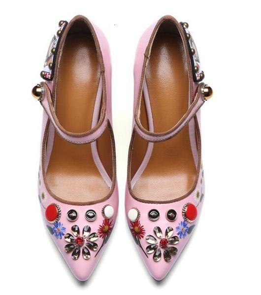 

black/pink microibre fashion to toe buckle-buckled shoes female belt crystal-clear flower pumps