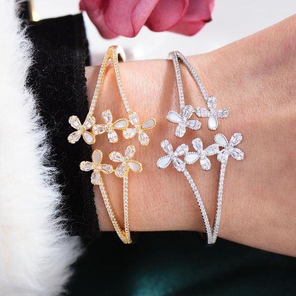 

earrings & necklace godki hiphop shell flowers 2 rows bangle ring set jewelry for women wedding party cubic zircon aretes de mujer modernos, Silver