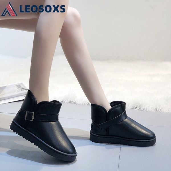 

boots leosoxs women snow warm short fur plush winter ankle boot plus size platform ladies shoes female comfort drop l20, Black