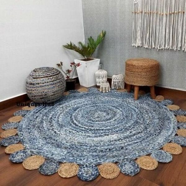 

carpets rug 100% natural jute and denim handmade reversible modern living area carpet rugs for bed room