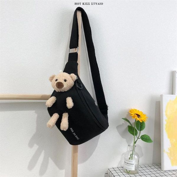 

waist bags bear canvas for women 2021 autumn trend cute girl student chest bag shoulder crossbody travel fanny pack