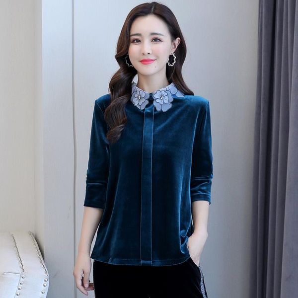 

spring autumn plus size 5xl 6xl women's blouses velvet shirts lady oversize casual long sleeve flower shirt women clothing &, White