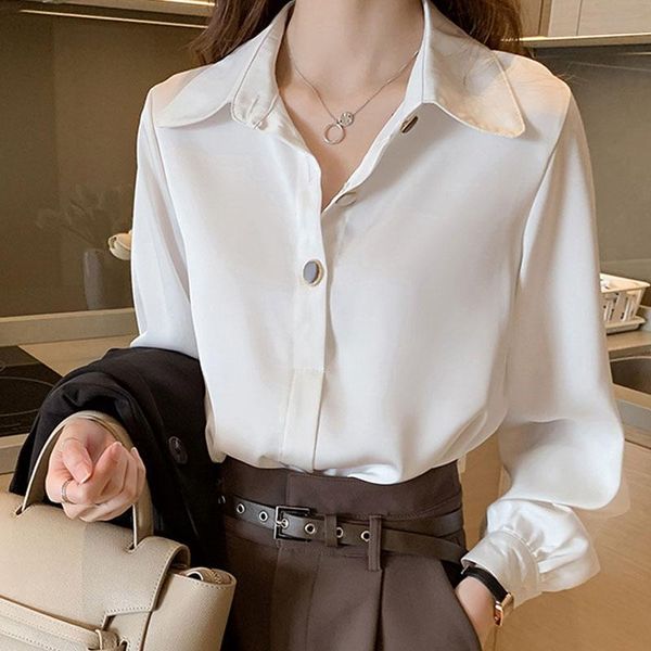 

women's blouses & shirts shirt 2021 fashion long-sleeved chiffon white long sleeve button solid plus size women 4xl 0685