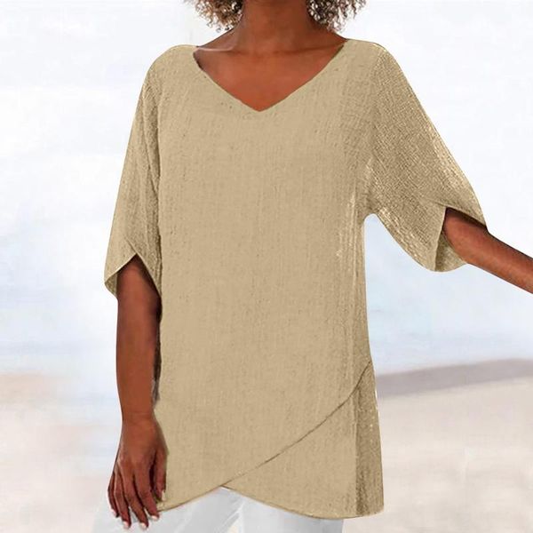 

women's blouses & shirts vintage women blouse v-neck loose half sleeve ruffle hem tunic irregular casual blusas mujer de moda 2021 #709, White