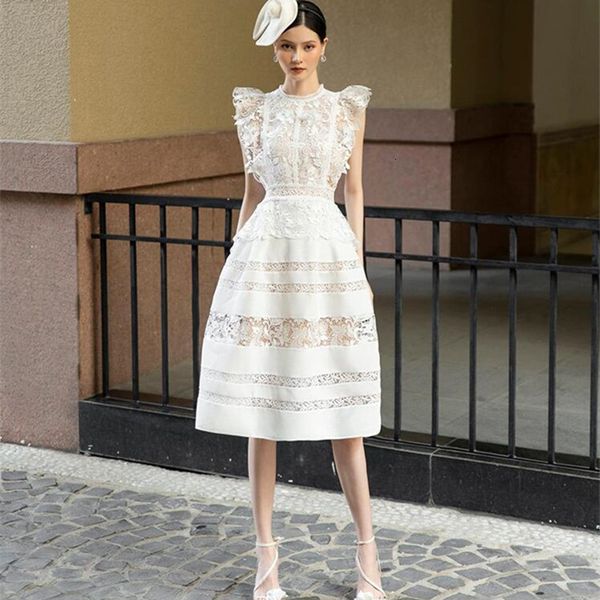 

dresses women's white 2021 summer elegant sleeveless tunic lace patchwork midi birthday outfits for women, Black;gray