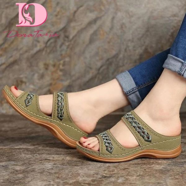 

slippers doratasia 2021 wholesale big size 43 comfortable heels sole women shoes woman summer sandal female outdoor, Black
