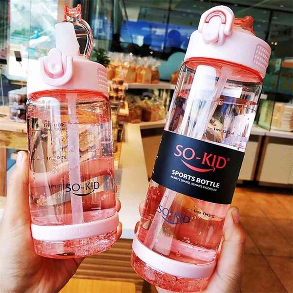 

eco-friendly water bottle with straw sports bottle large capacity cup lid hiking camping leakproof outdoor 210423