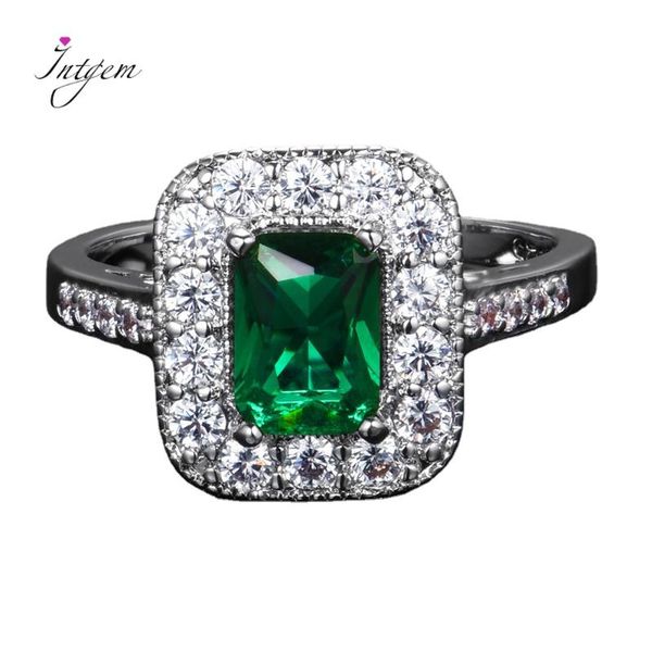 

cluster rings style emerald ring 925 sterling silver charm jewelry for women birthday anniversary party gift size 6-10 wholesale, Golden;silver