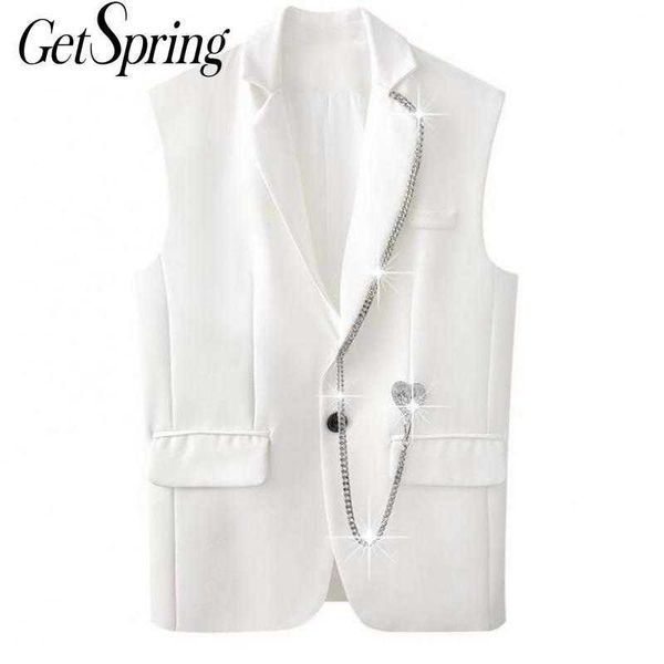 

getspring women vest chain patchwork white blazer jacket coats sleeveless casual waist coat for fashion 210601, Black;white