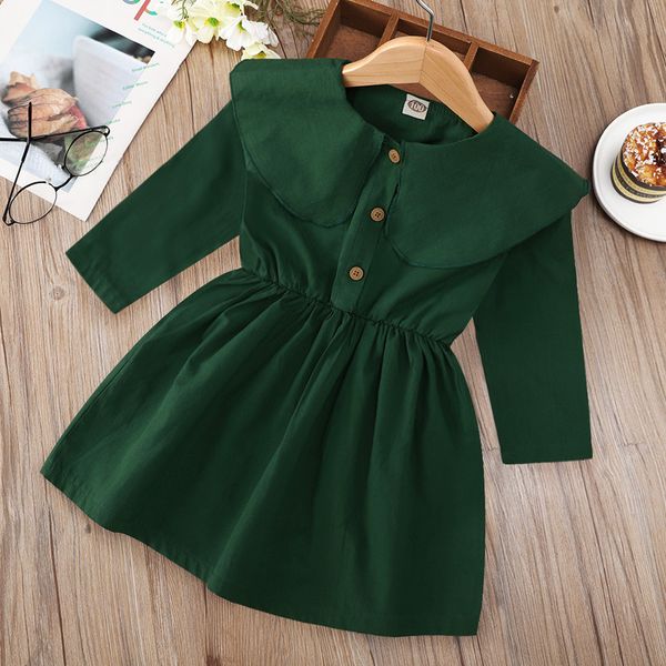 2021 mode Baby Mädchen Kleidung Kleid Sping Herbst Kinder Outfits Schwarz Grün Revers Langen Ärmeln Mittleren Kind Kleider Mädchen Kleidung