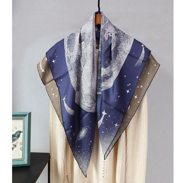 

scarves 2 side prints 100% silk scarf shawl 18mm heavy neckerchief wraps, Blue;gray