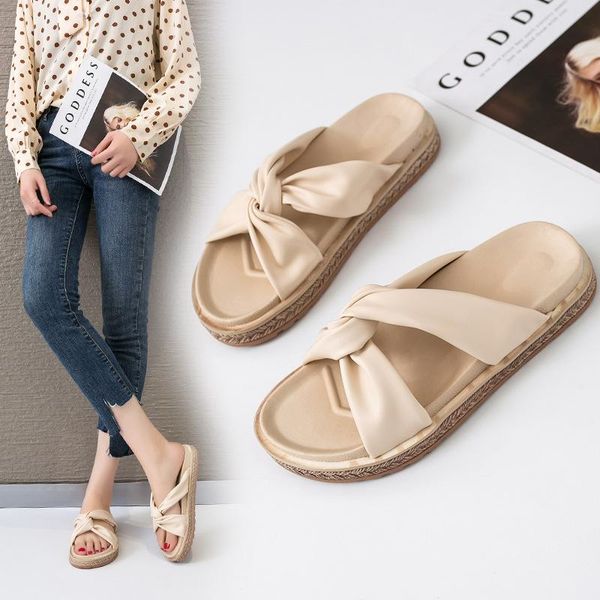 

slippers 2021 summer female cross belt leisure comfortable thick bottom flat platform women shoes woman slides, Black