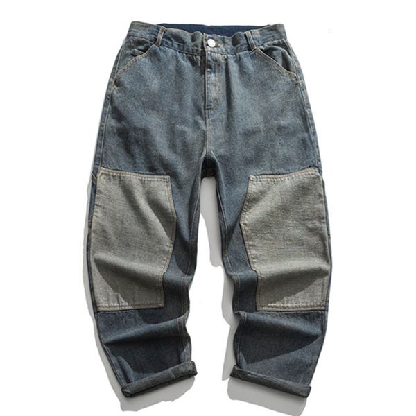 

men's jeans icpans loose denim jeans men japan style vintage wide leg cargo hip hop streetwear harem pants man winter autumn, Blue