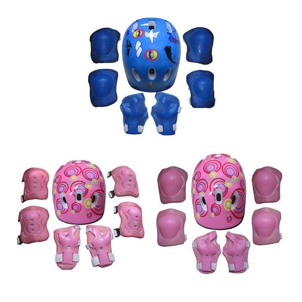 

elbow & knee pads 7pcs/set kids boy girl safety helmet pad sets children cycling skate bicycle protection, Black;gray