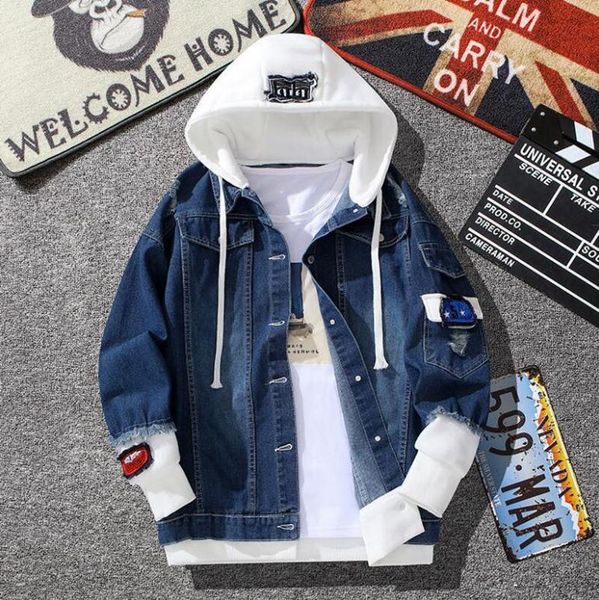 

men's vests men denim jacket streetwear hip hop hooded jean jackets male casual outerwear autumn winter fashion slim fit coat, Black;white