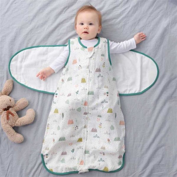 Babyschlafsack Tragbare Decke Born Swaddle Wrap Sack Gaze Bambus Baumwolle Frühling 1Tog Schlafsack Wickelwindel 0-24M 211025