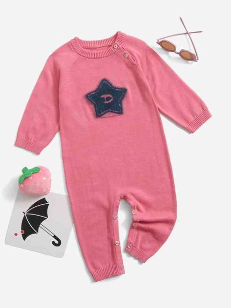 

baby star & letter pattern raglan sleeve knit jumpsuit she, Blue