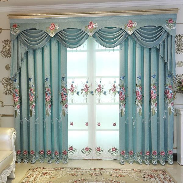 

curtain & drapes 2021 european style embroidered blackout finished product customization curtains for living dining room bedroom