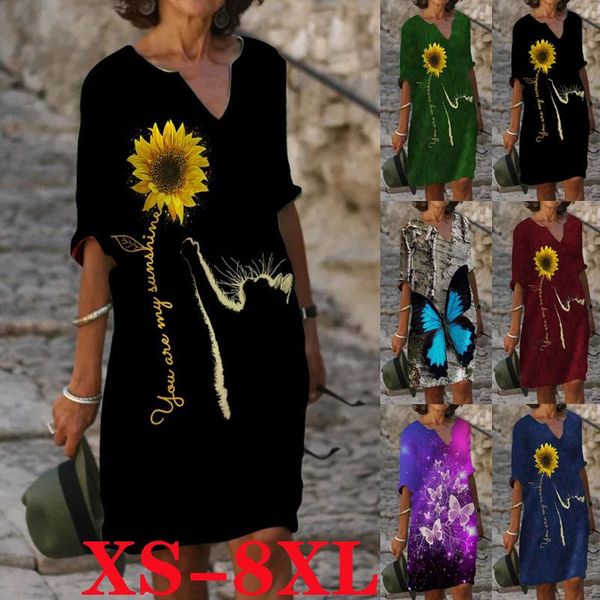 

casual dresses printed dress cotton short sleeve fashion plus size xs-8xl party loose women's sexy, Black;gray