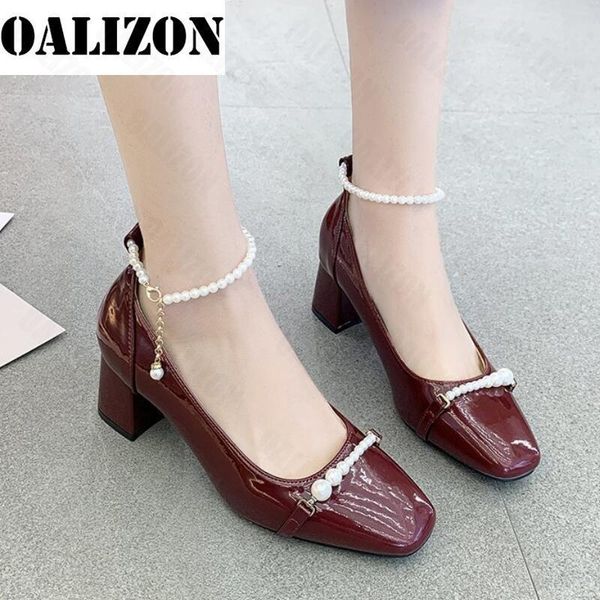 

patent leather square heel women thin shoes fashion white string bead high pumps spring summer wedding dress, Black