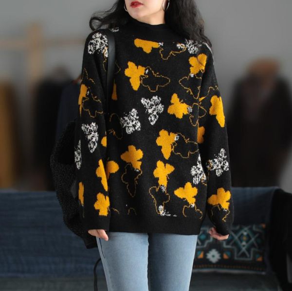 

women's sweaters 2021 women sweater autumn winter casual all-match female loose geometric pattern pullovers, White;black