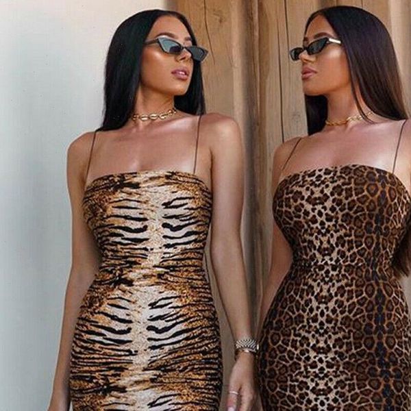 

bodycon spaghetti strap sleeveless women dress beach leopard tiger pattern print short mini, Black;gray