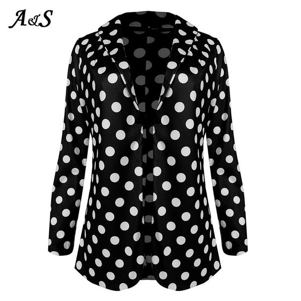 

anbenser fashion polka dot blazers jacket women vintage long sleeve office wear female outerwear work suit coats lady women's suits &, White;black