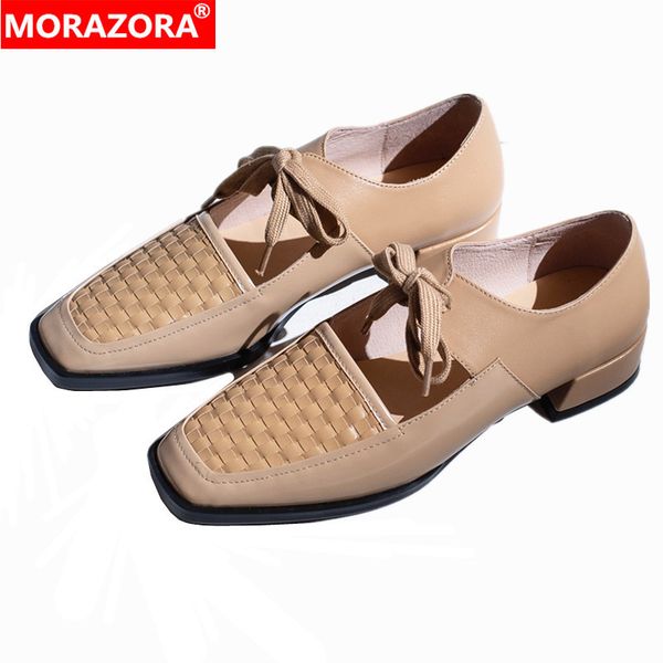 

morazora genuine leather shoes square heels bowtie solid color spring autumn women pumps ladies office dress shoes 210506, Black