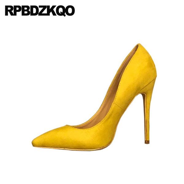 

dress shoes ultra ladies exotic dancer plus size extreme fetish pointed toe 12cm 5 inch stiletto yellow suede pumps thin high heels, Black