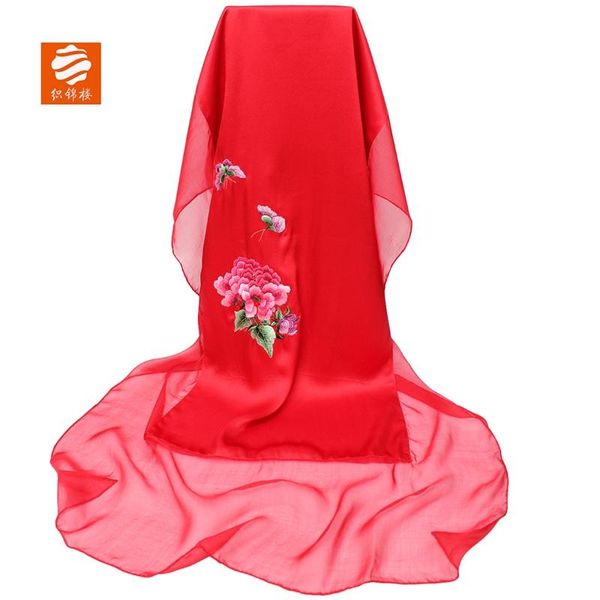 

scarves mulberry silk brocade floor embroidery red scarf hand-embroidered shawls female flowers, Blue;gray