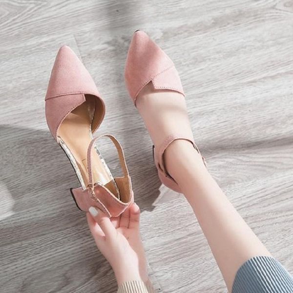 

dress shoes 2021 spring and summer ladies sandals suede pointed baotou fairy wind bag with middle heel thick female high-heeled sho, Black