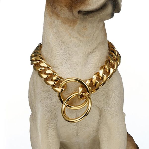 Strong Cut Curb Cuban Link 316L Edelstahl goldfarbene Hundekette, Haustierhalsband, Halsband, 30,5–81,3 cm