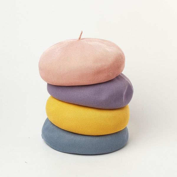 

berets 01910-hh0155 spring sweet color polyester solid beret cap men women leisure painter hat, Blue;gray