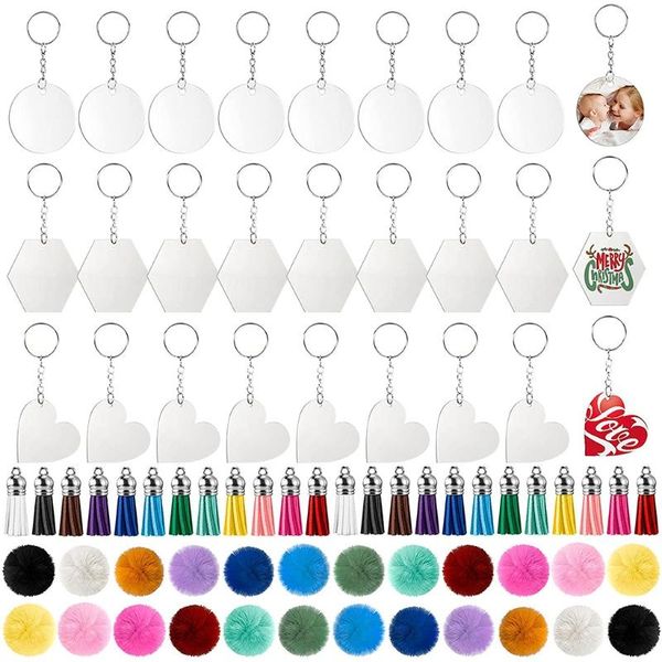 

keychains 24 pcs acrylic blank colorful tassels metal decoration keyrings with jump rings for diy projects and tags, Silver